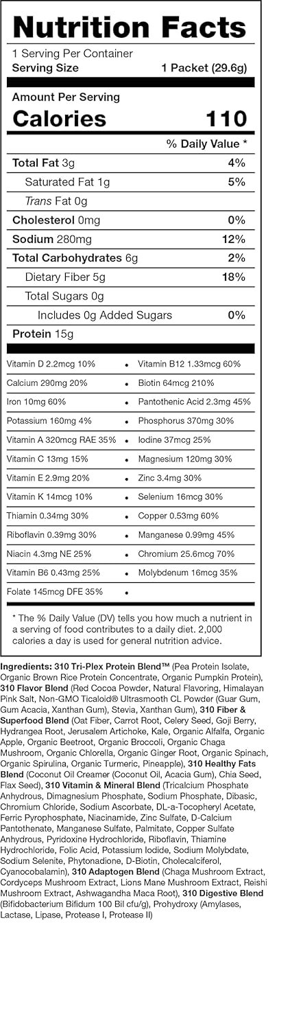 310 Nutrition All-In-One Meal Replacement Shake with New Formula, Fiber Rich Vegan Superfood Blend, Natural Sweeteners, Low Carb, Keto & Paleo Friendly, Gluten Free - Variety Shake Box with 26 Essential Vitamins & Minerals