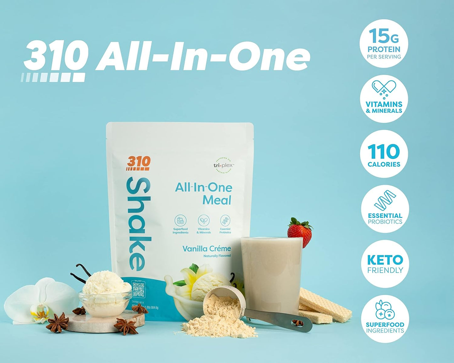 310 Nutrition All-In-One Meal Replacement Shake with Fiber Rich Vegan Superfood Blend, Natural Sweeteners, Low Carb, Keto & Paleo Friendly, Gluten Free, 26 Essential Vitamins