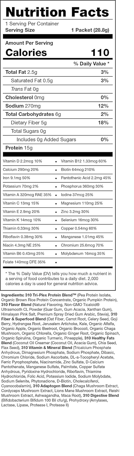 310 Nutrition All-In-One Meal Replacement Shake with New Formula, Fiber Rich Vegan Superfood Blend, Natural Sweeteners, Low Carb, Keto & Paleo Friendly, Gluten Free - Variety Shake Box with 26 Essential Vitamins & Minerals