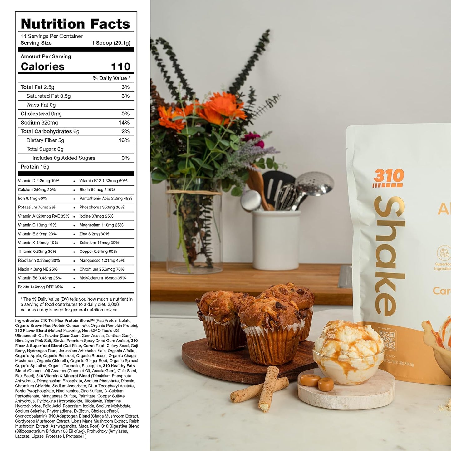 310 Nutrition All-In-One Meal Replacement Shake with Fiber Rich Vegan Superfood Blend, Natural Sweeteners, Low Carb, Keto & Paleo Friendly, Gluten Free, 26 Essential Vitamins