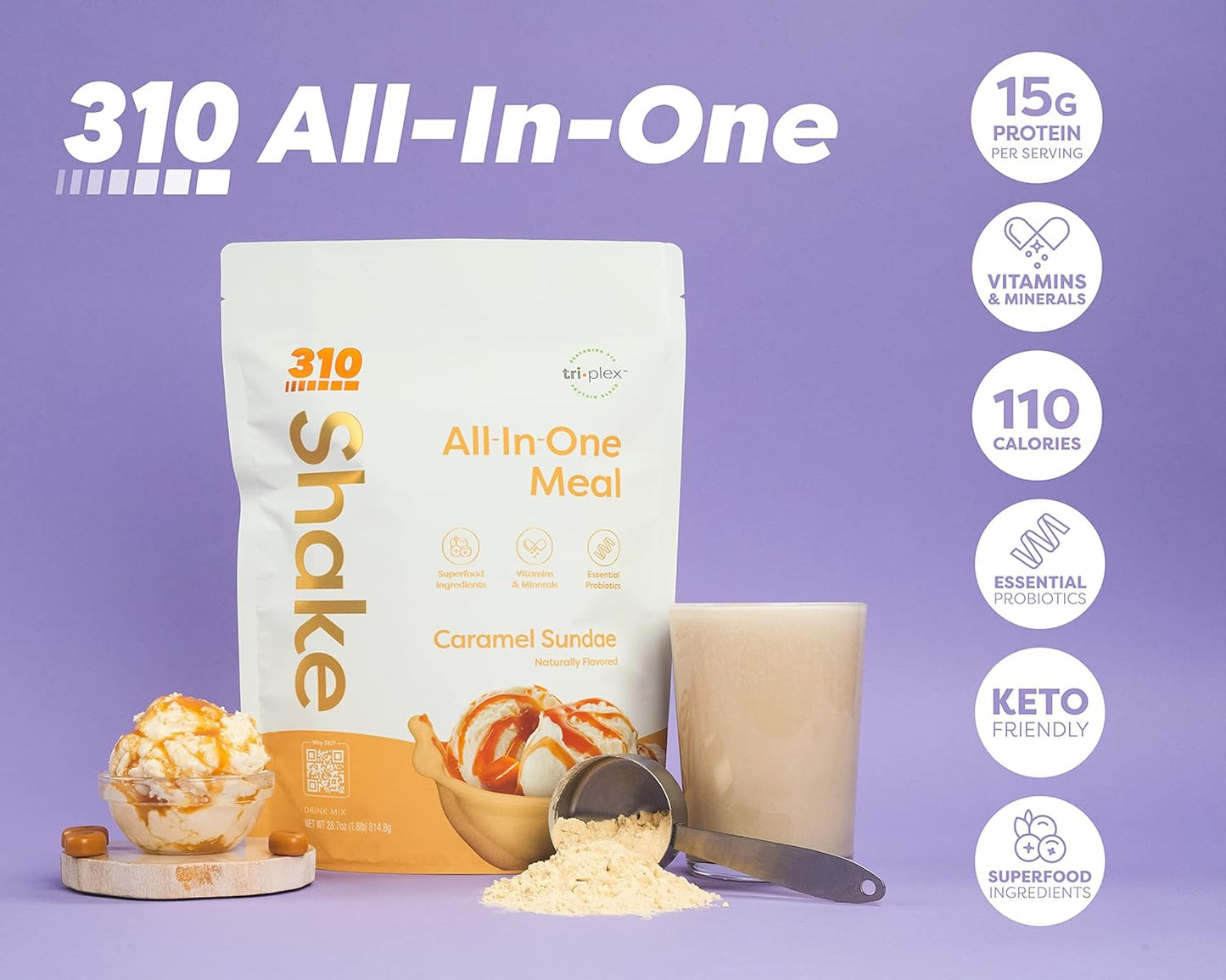 310 Nutrition All-In-One Meal Replacement Shake with Fiber Rich Vegan Superfood Blend, Natural Sweeteners, Low Carb, Keto & Paleo Friendly, Gluten Free, 26 Essential Vitamins