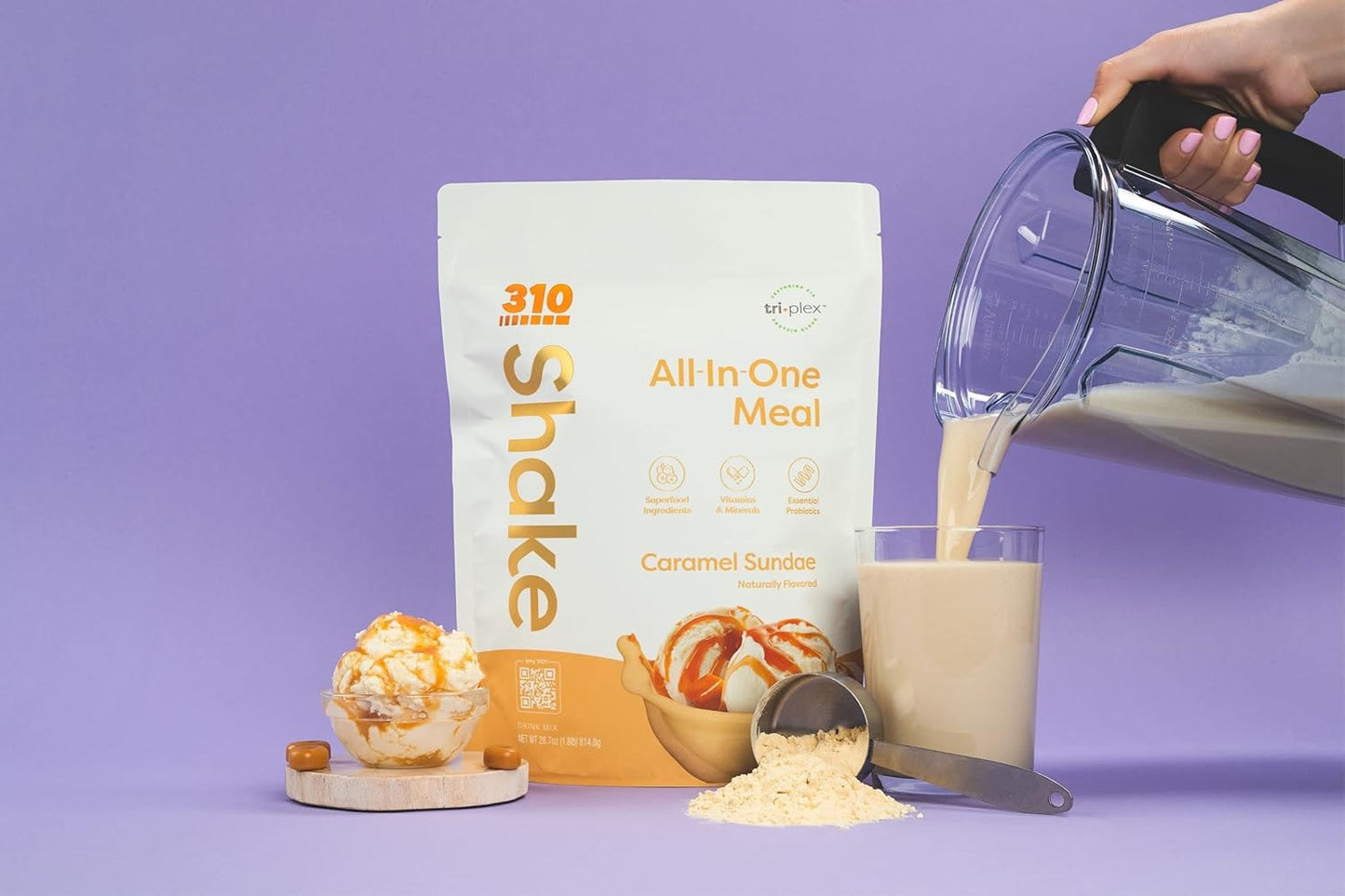 310 Nutrition All-In-One Meal Replacement Shake with Fiber Rich Vegan Superfood Blend, Natural Sweeteners, Low Carb, Keto & Paleo Friendly, Gluten Free - Caramel Sundae Flavor - Variety Shake Box