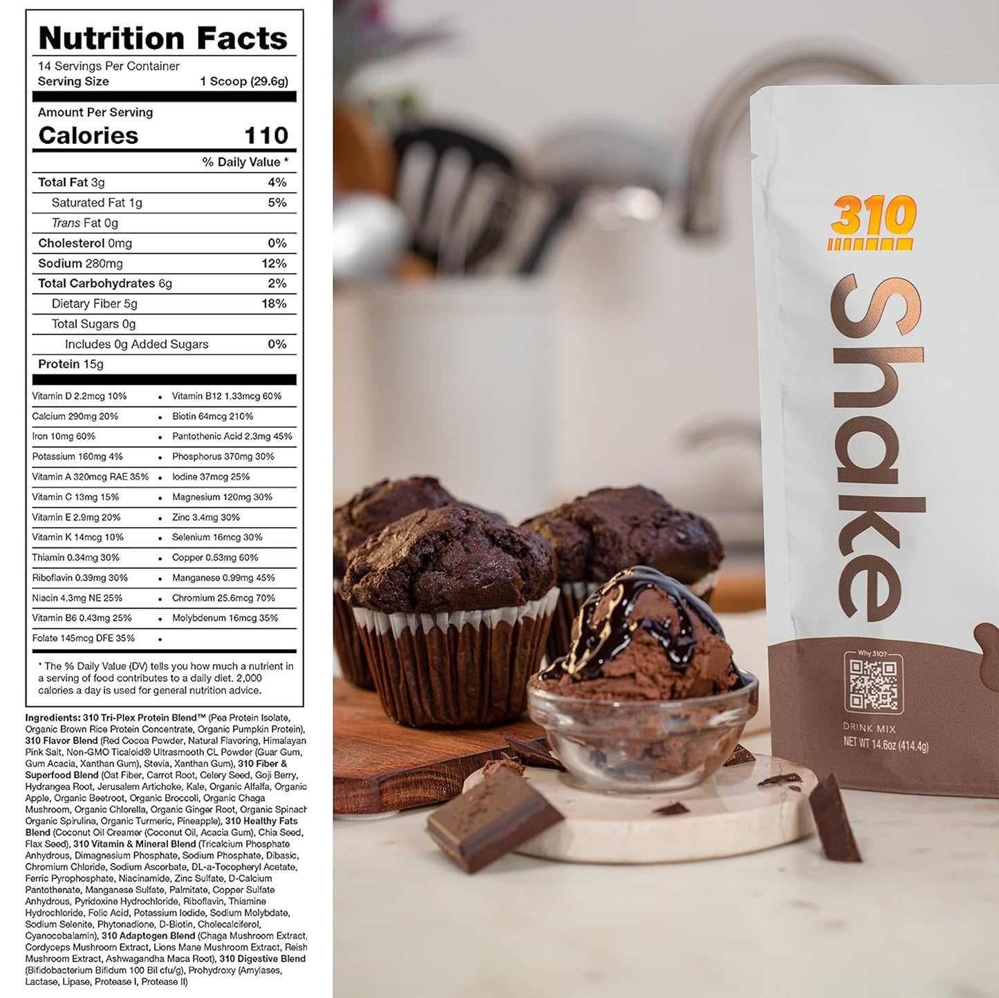 310 Nutrition All-In-One Meal Replacement Shake with Fiber Rich Vegan Superfood Blend, Natural Sweeteners, Low Carb, Keto & Paleo Friendly, Gluten Free, 26 Essential Vitamins