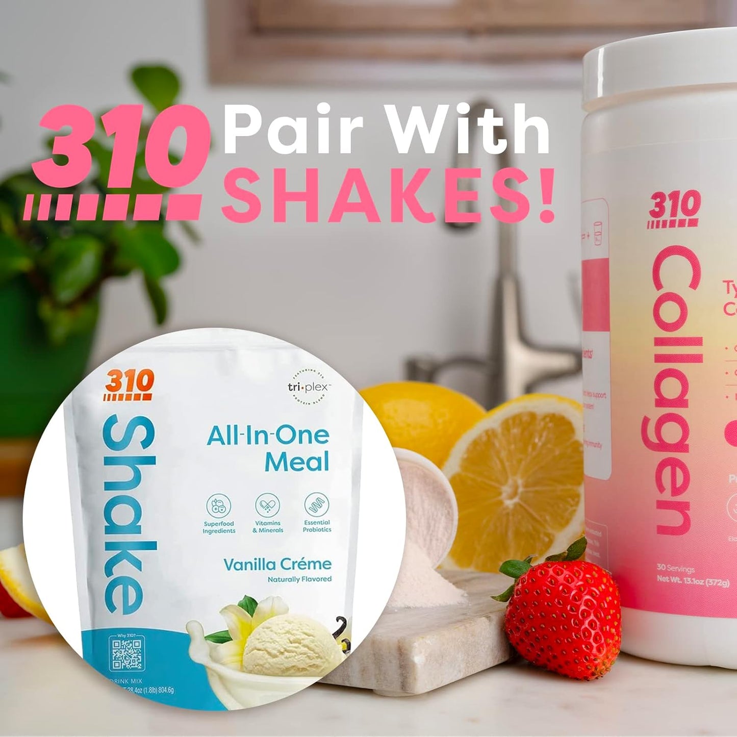 310 Nutrition Collagen Peptides Protein Powder Supplement with Multi Collagen Protein, Vitamins C, D, E - Keto Pink Lemonade 30 Servings