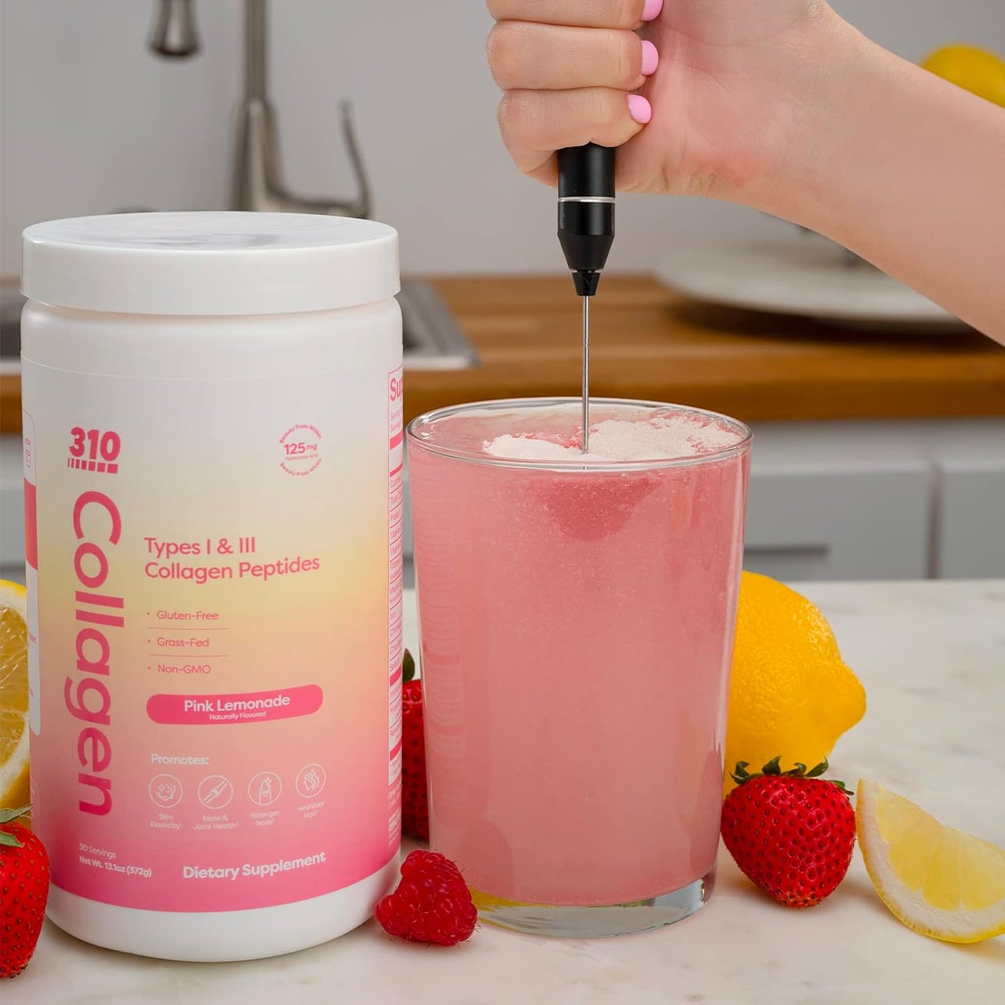 310 Nutrition Collagen Peptides Protein Powder Supplement with Multi Collagen Protein, Vitamins C, D, E - Keto Pink Lemonade 30 Servings