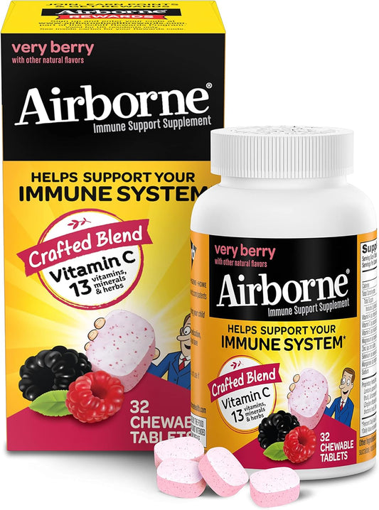 32-Count Airborne Very Berry Chewable Vitamin C Tablets for Immune Support with Zinc & Antioxidants
