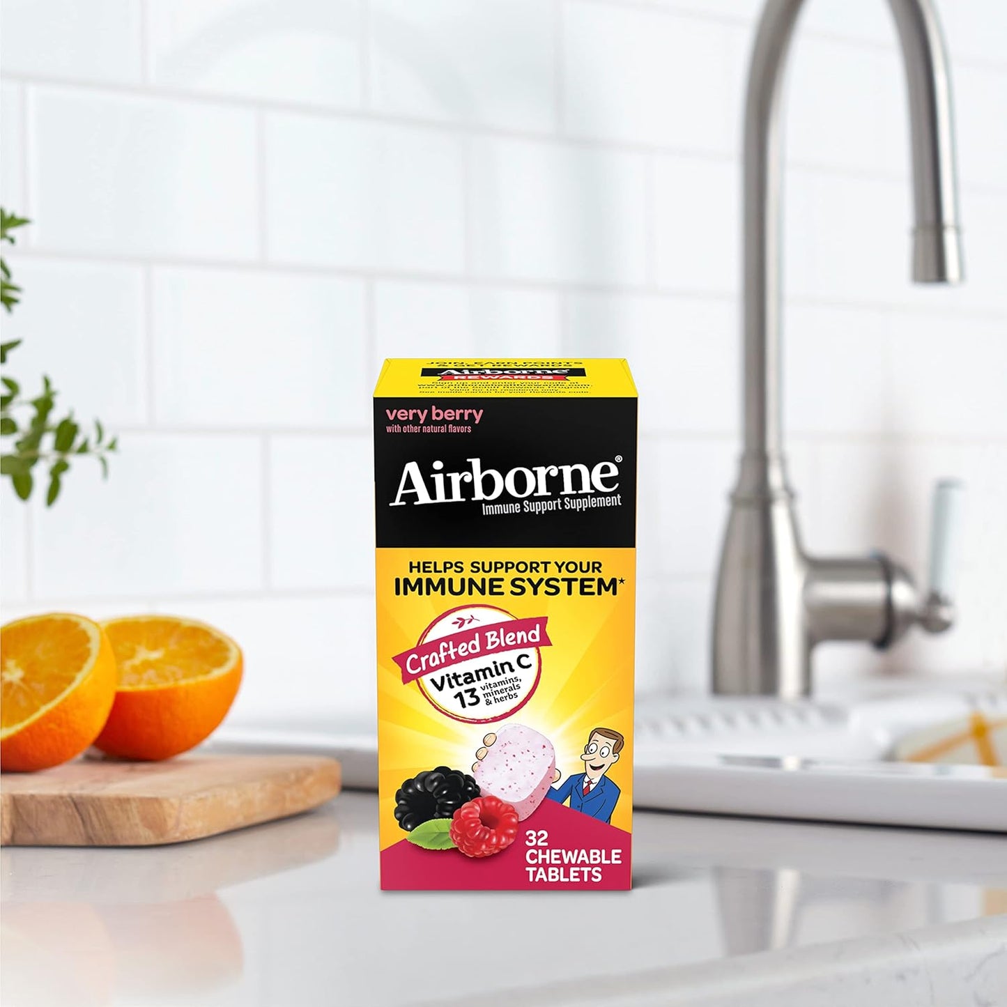 32-Count Airborne Very Berry Chewable Vitamin C Tablets for Immune Support with Zinc & Antioxidants