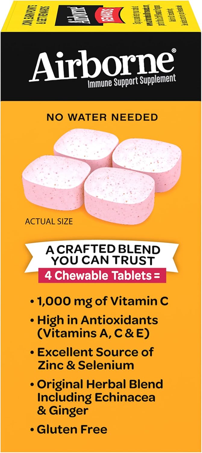 32-Count Airborne Very Berry Chewable Vitamin C Tablets for Immune Support with Zinc & Antioxidants