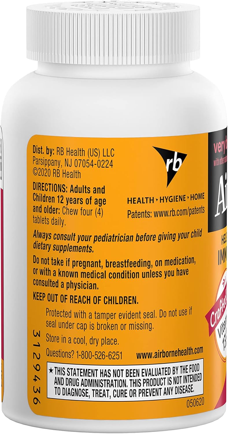 32-Count Airborne Very Berry Chewable Vitamin C Tablets for Immune Support with Zinc & Antioxidants