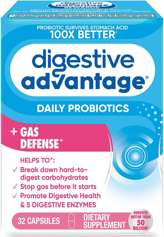 32 Count Digestive Advantage Fast Acting Enzymes and Daily Probiotic Capsules for Gas Prevention and Efficient Food Breakdown