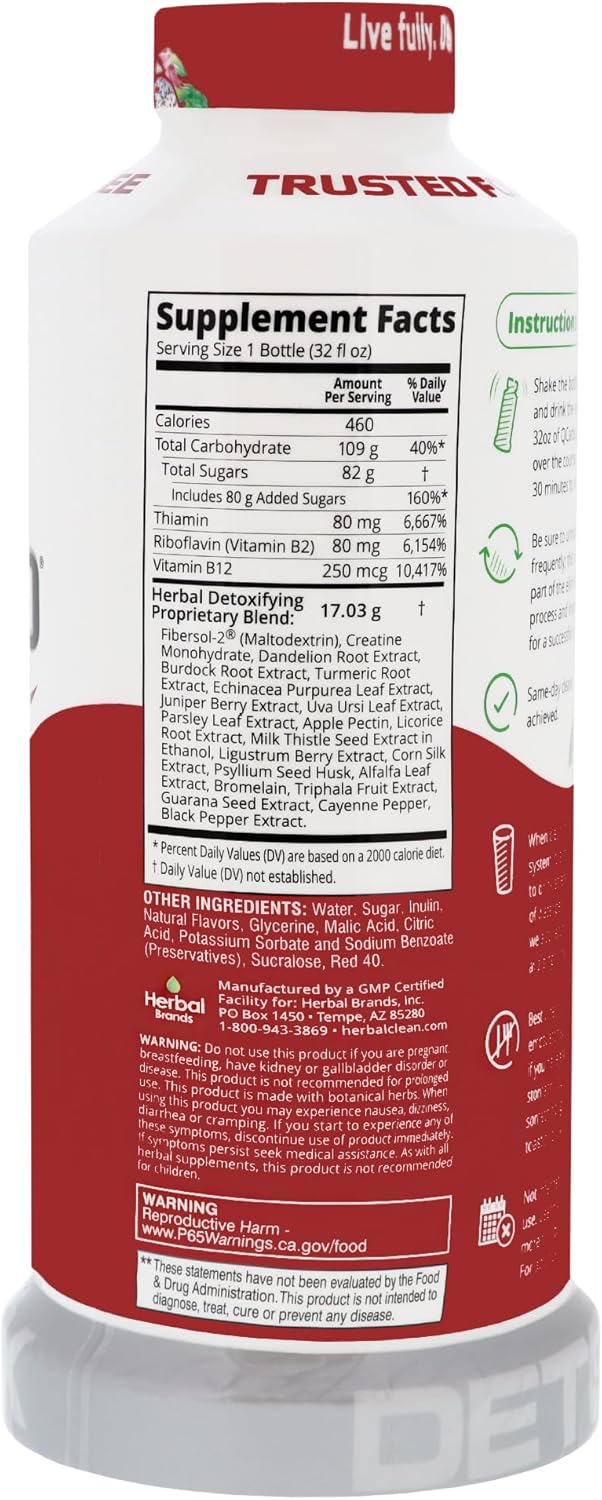 32 Fl Oz Herbal Clean Same-Day Premium Detox Drink in Dragon Fruit Flavor