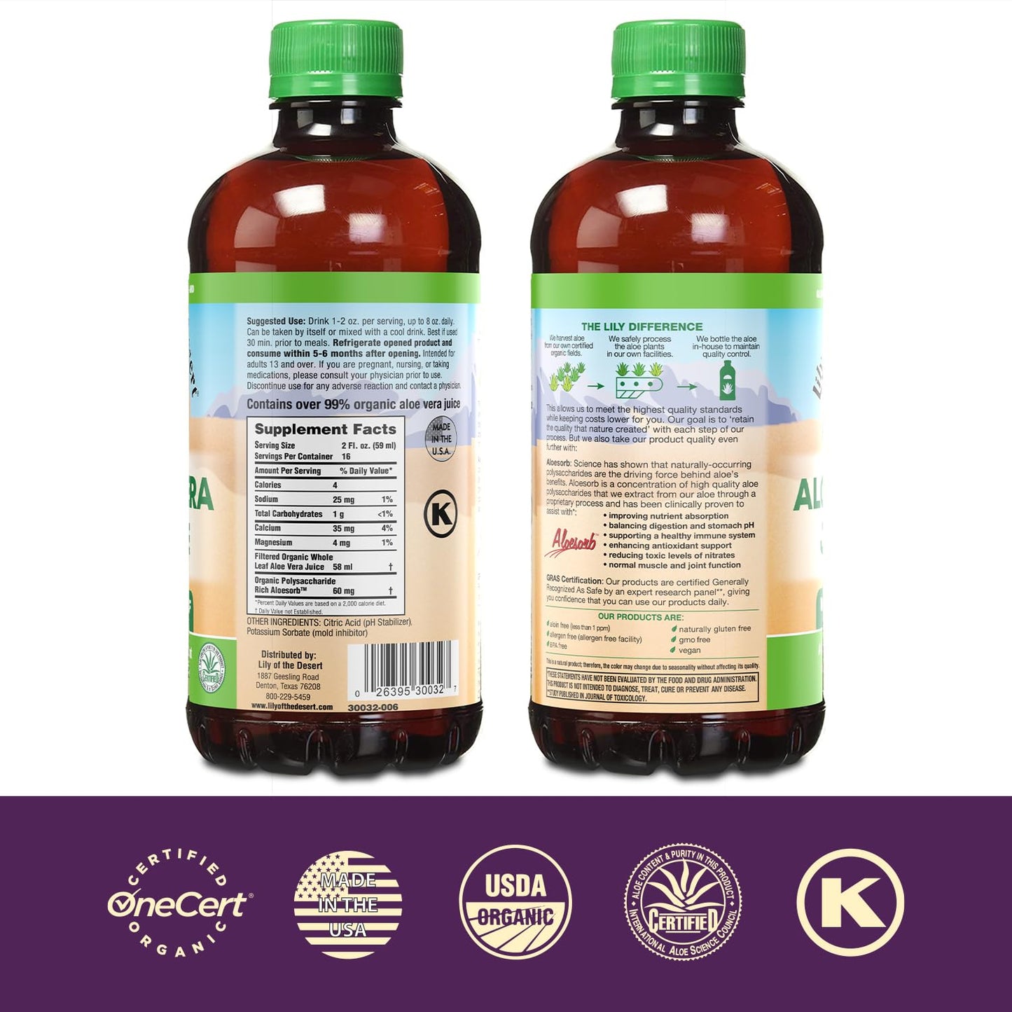 32 Fl Oz Lily of the Desert Aloe Vera Juice - Non-GMO Whole Leaf Filtered Aloe Drink with Digestive Enzymes for Gut Health, Skin, Wellness
