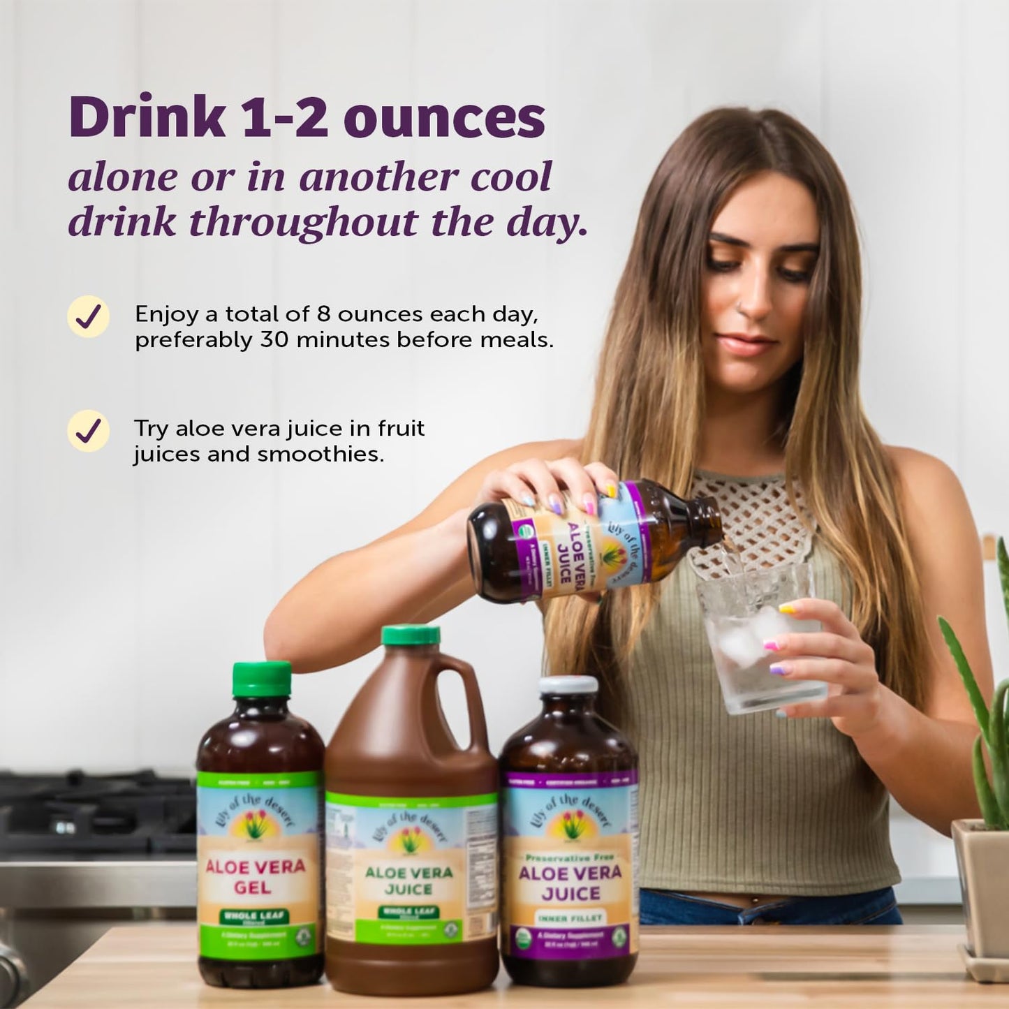 32 Fl Oz Lily of the Desert Aloe Vera Juice - Non-GMO Whole Leaf Filtered Aloe Drink with Digestive Enzymes for Gut Health, Skin, Wellness