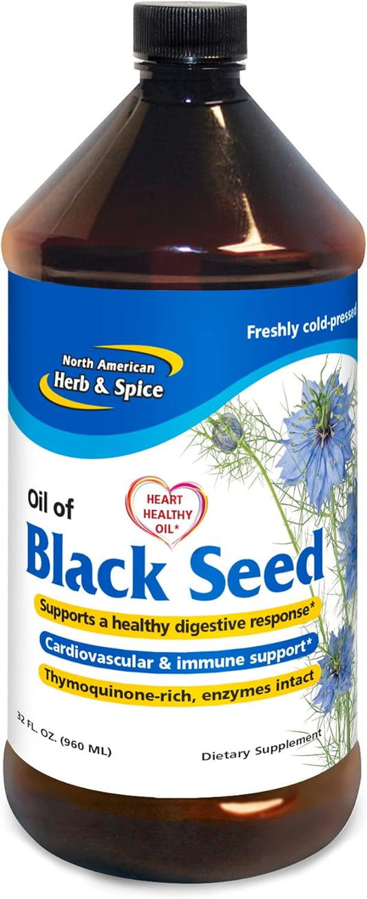 32 fl. oz. North American Herb & Spice Black Seed Oil - Supports Cardiovascular, Digestive, and Immune Health - Non-GMO - 192 Servings