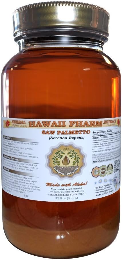 32 fl.oz Saw Palmetto Liquid Extract by Hawaii Pharm - Serenoa Repens Supplement