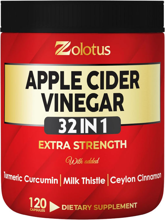 32-in-1 Apple Cider Vinegar Capsules with Turmeric, Cinnamon, Milk Thistle, Elderberry, Quercetin for Digestion & Immune Support - 120 Caps