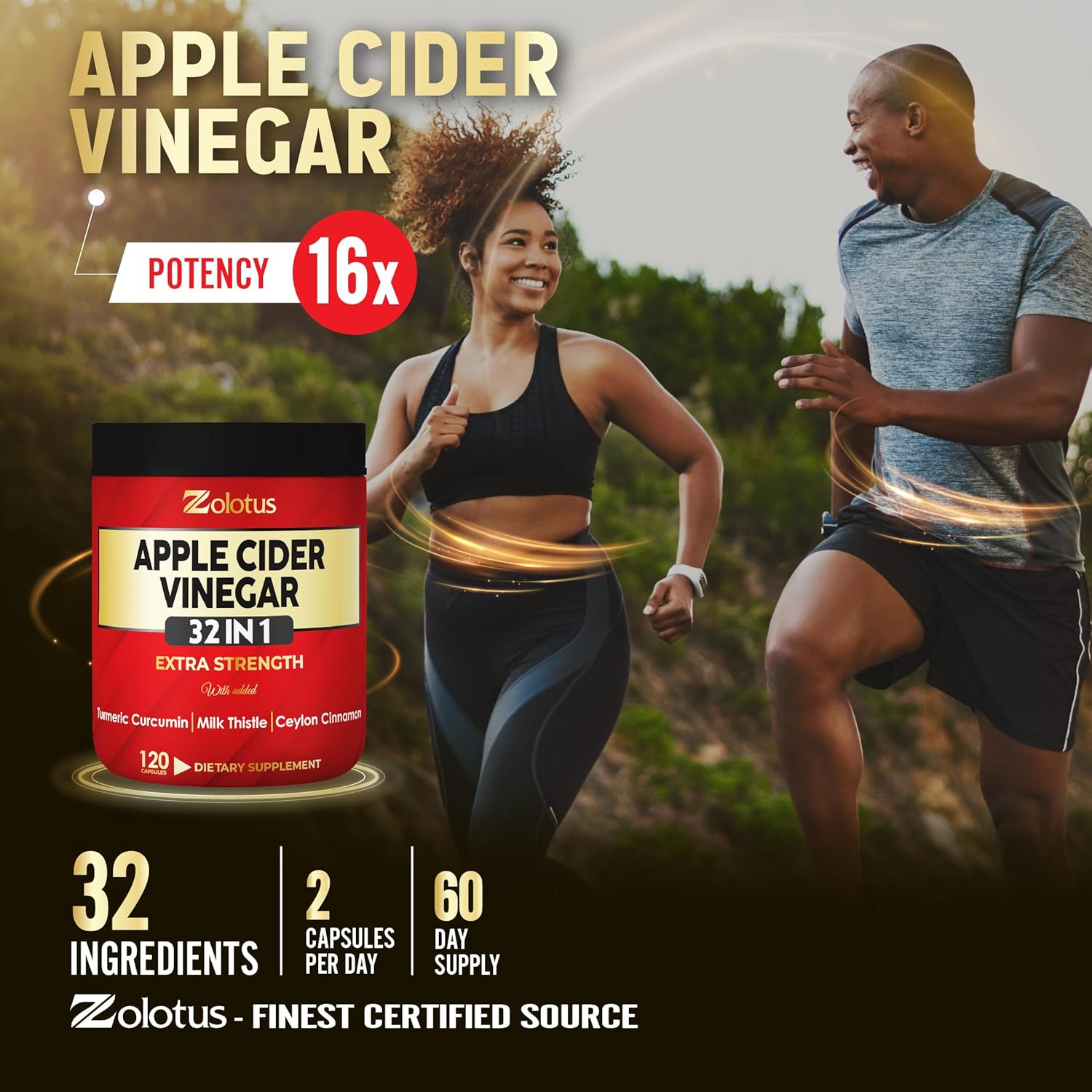 32-in-1 Apple Cider Vinegar Capsules with Turmeric, Cinnamon, Milk Thistle, Elderberry, Quercetin for Digestion & Immune Support - 120 Caps