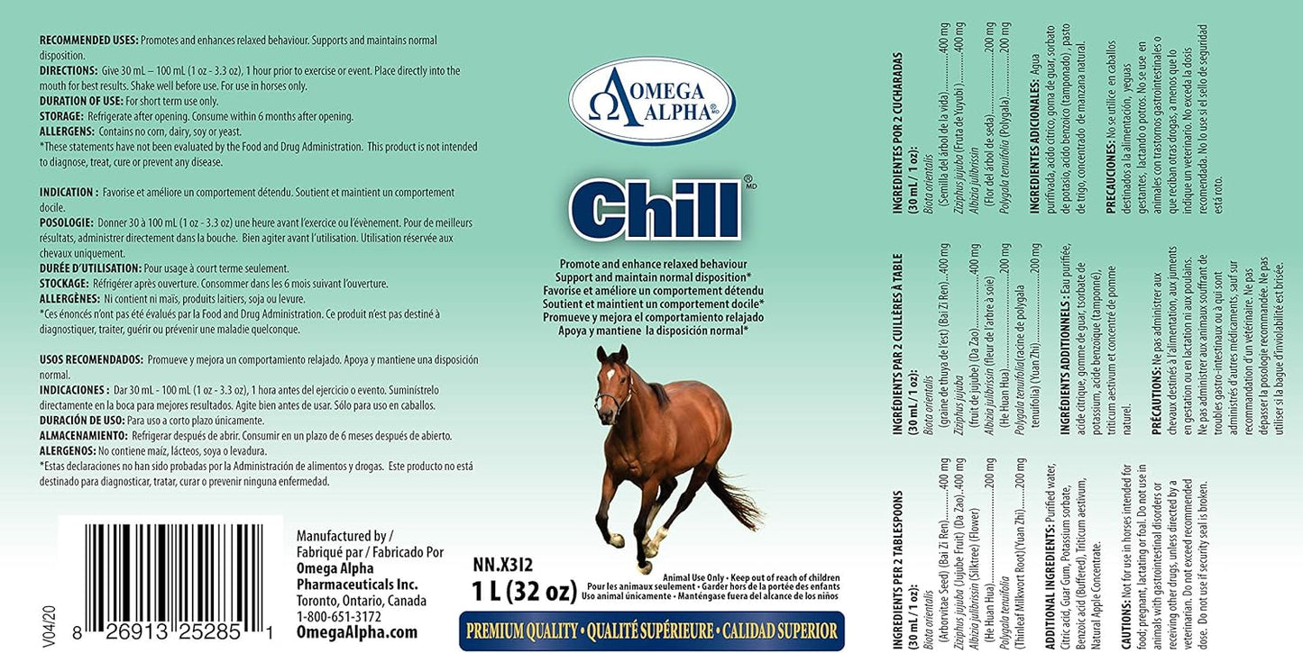 32 Ounces Omega Alpha Chill Calming Formula for Horses - Stress Relief Supplement