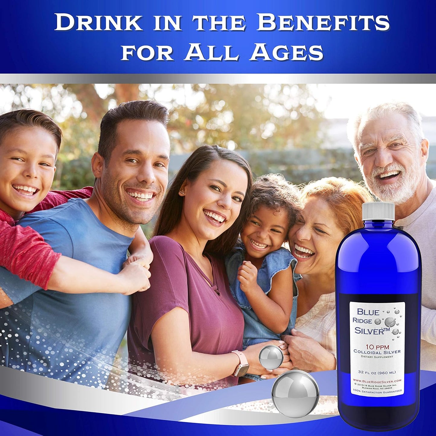 32 oz Blue Ridge Silver Colloidal Silver 10 ppm - Natural Immune Support Health Supplement