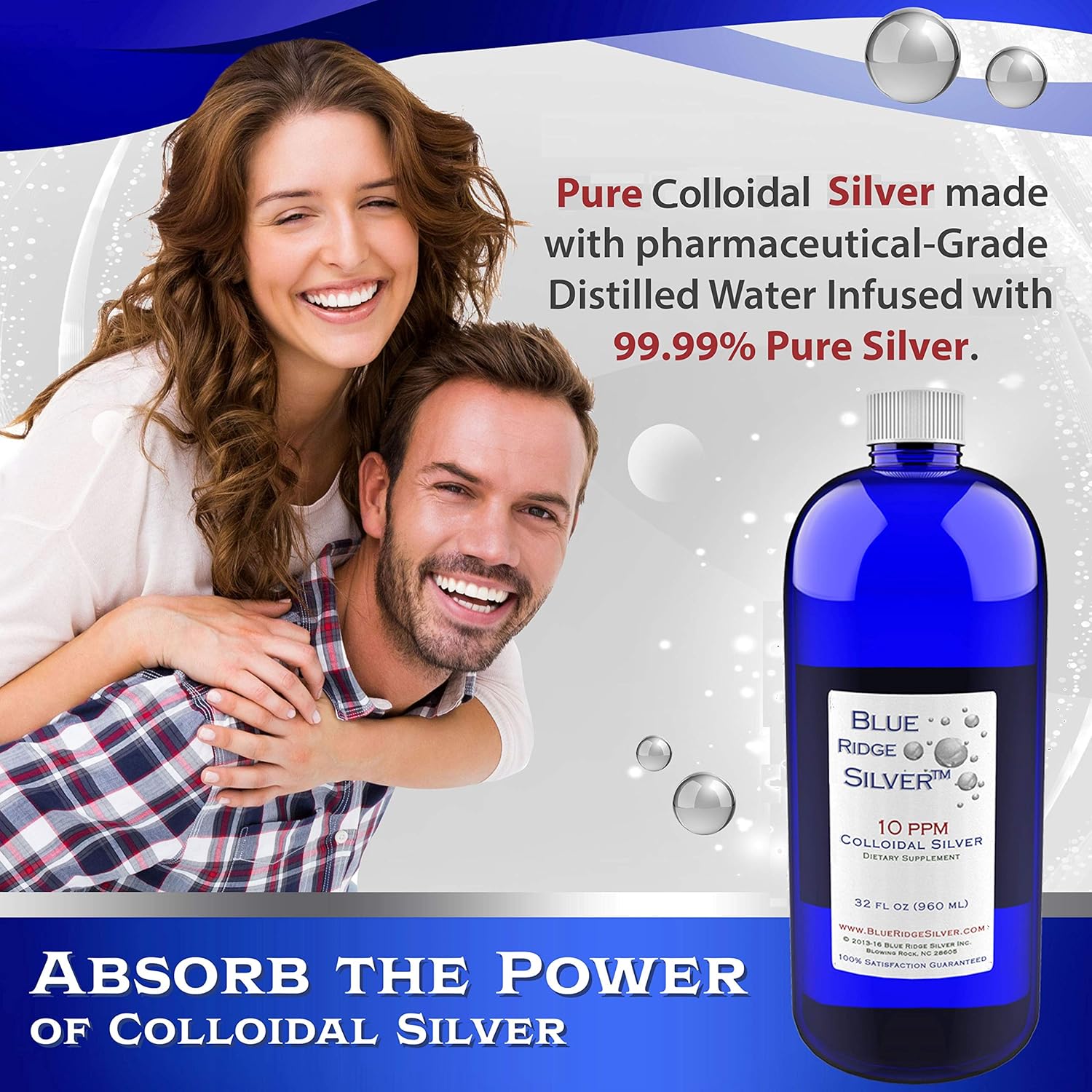 32 oz Blue Ridge Silver Colloidal Silver 10 ppm - Natural Immune Support Health Supplement