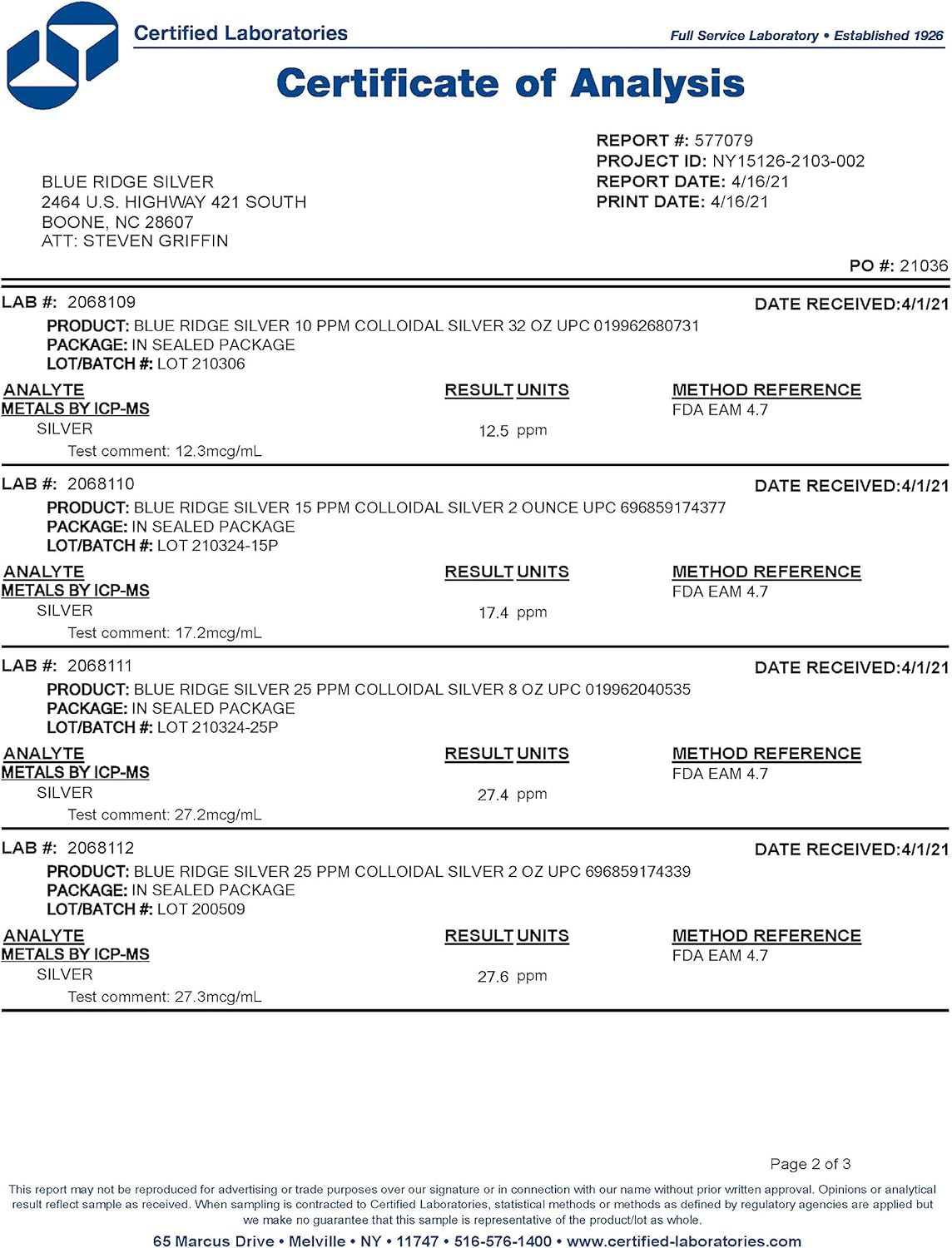 32 oz Blue Ridge Silver Colloidal Silver 10 ppm - Natural Immune Support Health Supplement