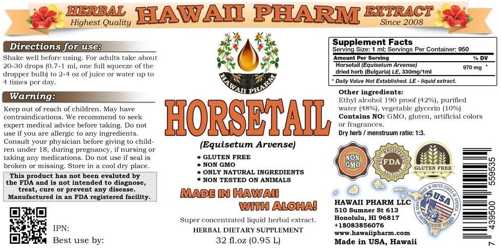 32 Oz Liquid Extract of Horsetail (Equisetum arvense) by Hawaii Pharm