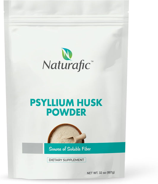 32 oz Naturafic Psyllium Husk Powder for Digestive Health & Regularity - 100% Pure Natural Fiber, Non-GMO, Gluten-Free, Vegan - Promotes Healthy Bowel Movements