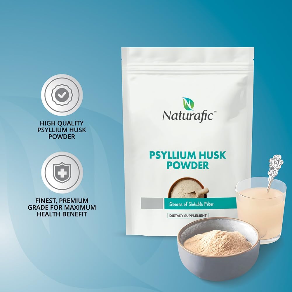 32 oz Naturafic Psyllium Husk Powder for Digestive Health & Regularity - 100% Pure Natural Fiber, Non-GMO, Gluten-Free, Vegan - Promotes Healthy Bowel Movements