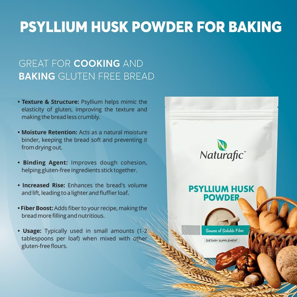 32 oz Naturafic Psyllium Husk Powder for Digestive Health & Regularity - 100% Pure Natural Fiber, Non-GMO, Gluten-Free, Vegan - Promotes Healthy Bowel Movements