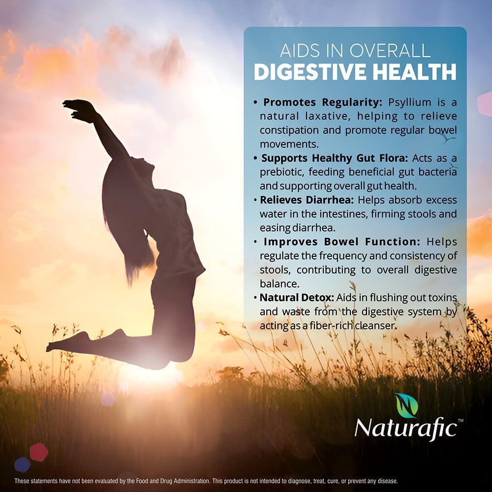 32 oz Naturafic Psyllium Husk Powder for Digestive Health & Regularity - 100% Pure Natural Fiber, Non-GMO, Gluten-Free, Vegan - Promotes Healthy Bowel Movements