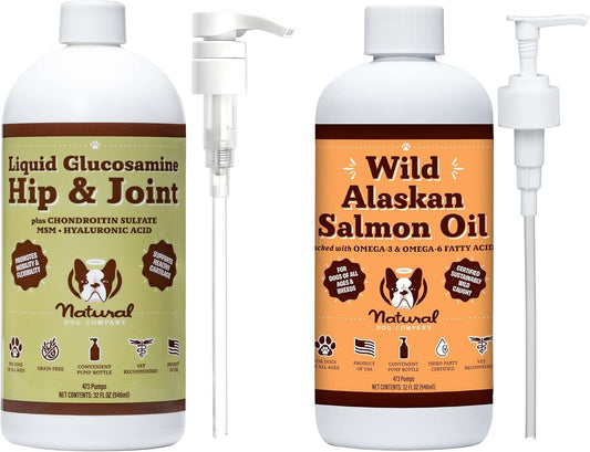 32 oz. Natural Dog Company Bundle with Wild Alaskan Salmon Oil and Liquid Glucosamine for Joint Support