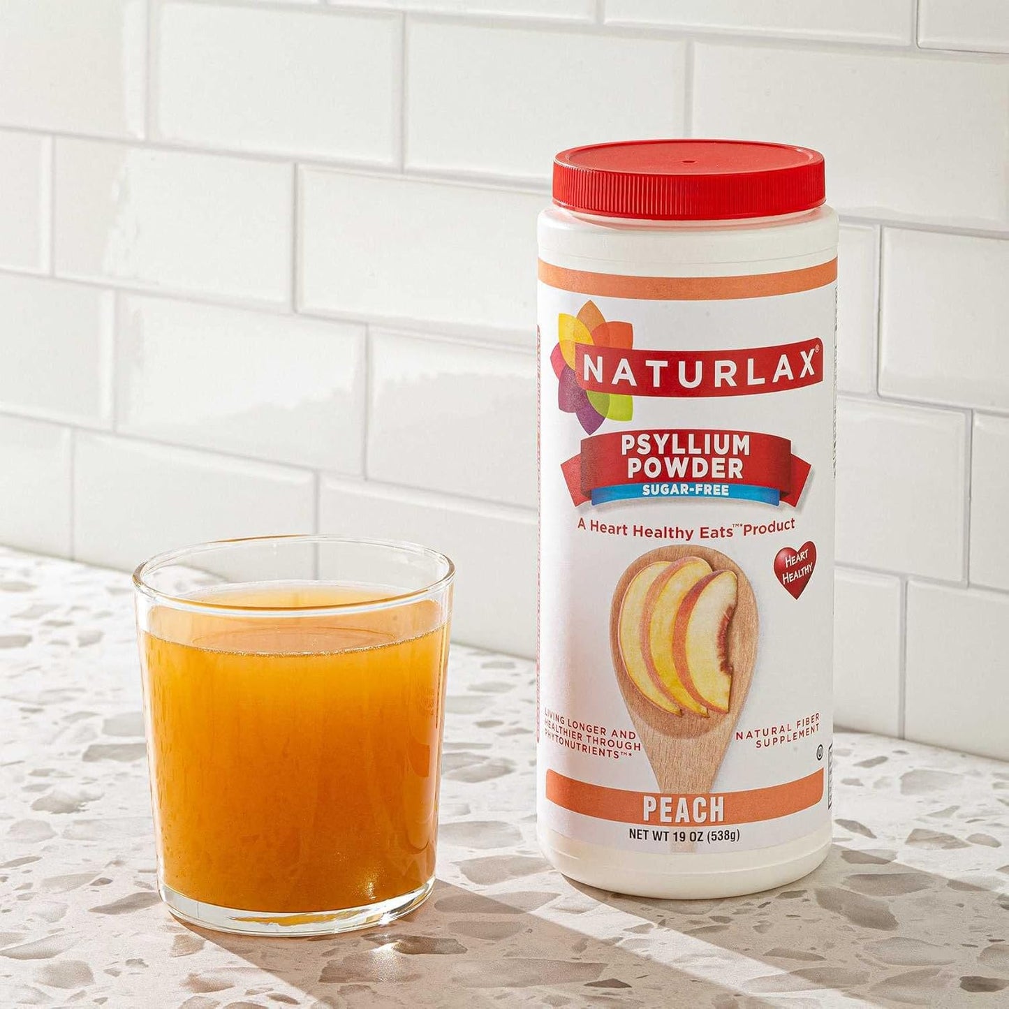 32 oz Naturlax Sugar-Free Peach Flavored Psyllium Husk Fiber Powder
