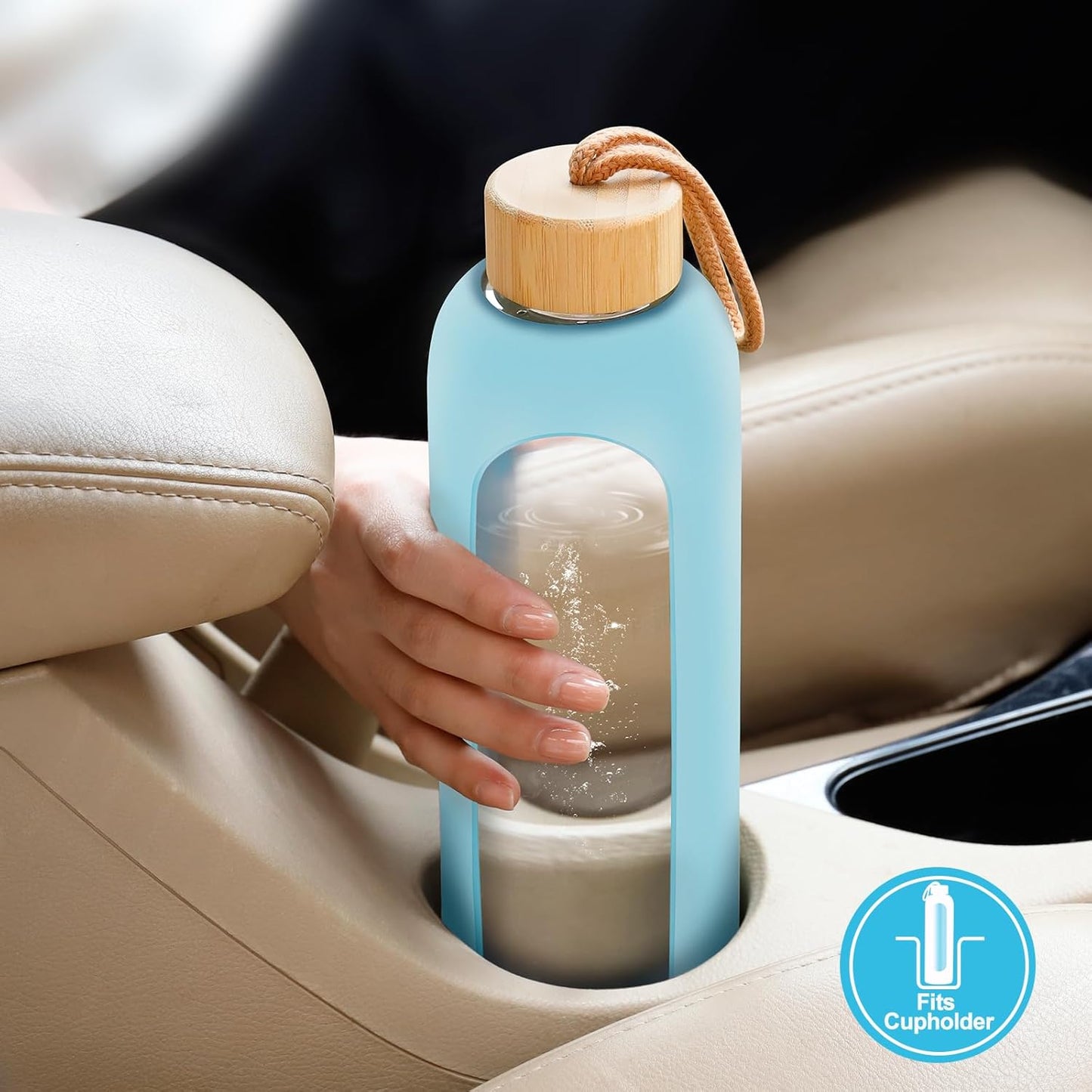 32 oz OxyFlask Glass Water Bottle with Silicone Sleeve, Straw, Bamboo Lids - 1L Daily Intake Marker Bottle