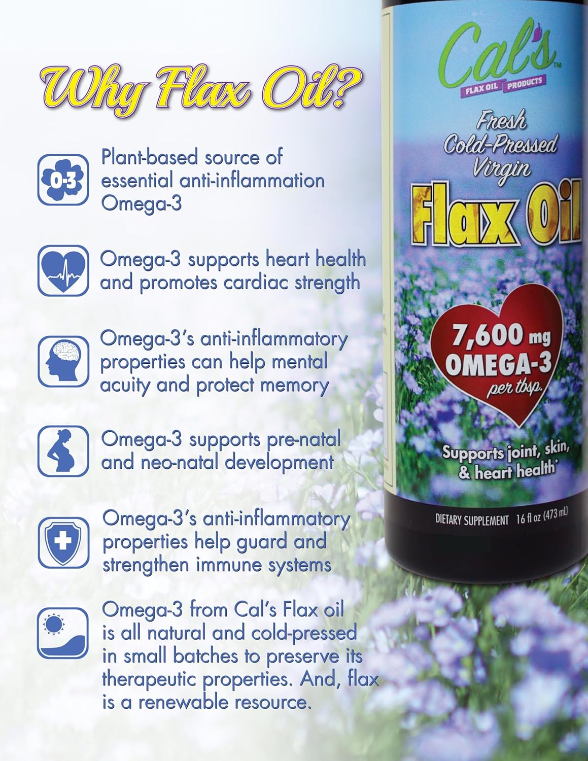 32 oz Pure Cold Pressed Flax Seed Oil Liquid Supplement - High Omega 3 Fatty Acids for Joint, Skin, Heart Health