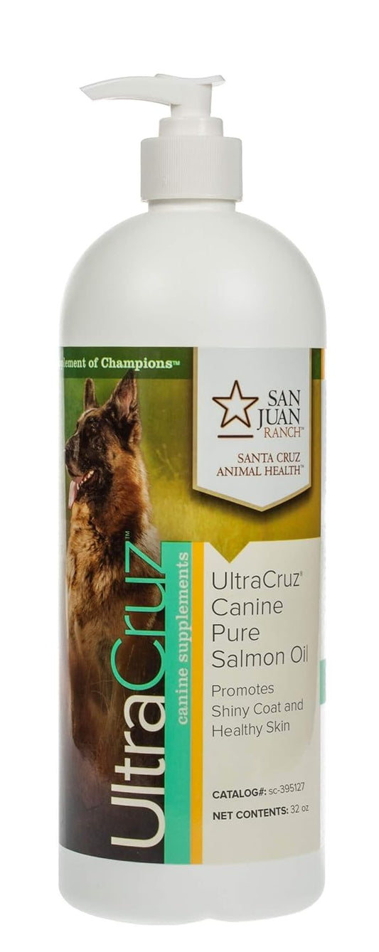 32 oz UltraCruz Canine Pure Salmon Oil Supplement for Dogs - Omega-3 Fatty Acids for Healthy Skin and Coat