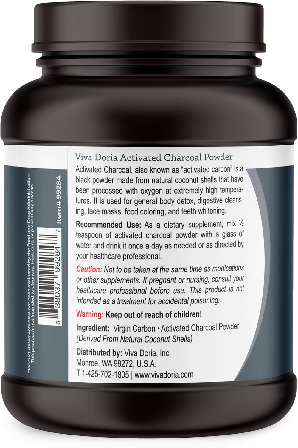 32 Oz Viva Doria Food Grade Virgin Activated Charcoal Powder from Coconut Shell