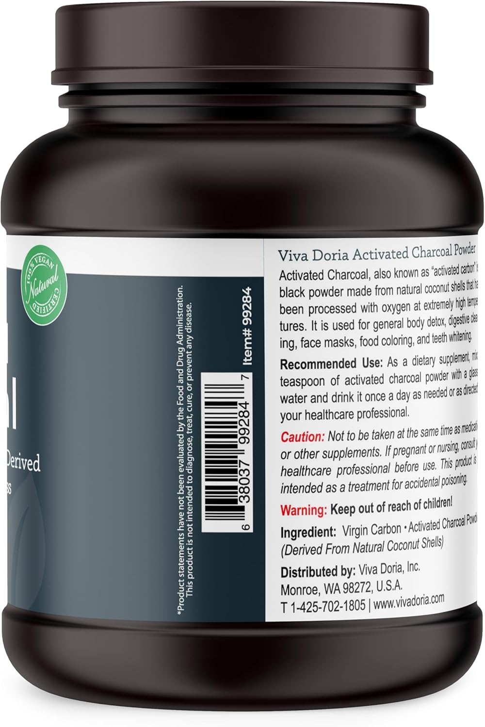 32 Oz Viva Doria Food Grade Virgin Activated Charcoal Powder from Coconut Shell