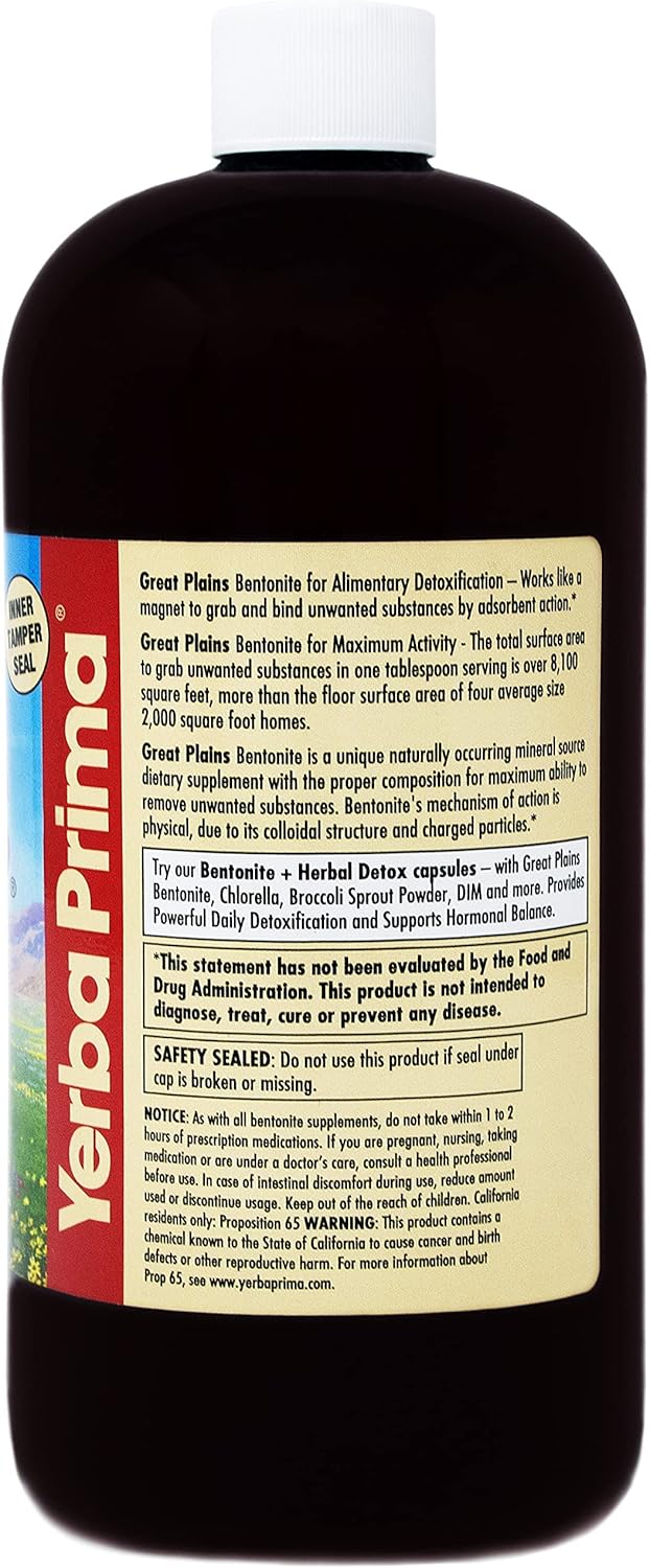 32 oz Yerba Prima Great Plains Bentonite Liquid Clay Cleansing Supplement in BPA-Free Bottle