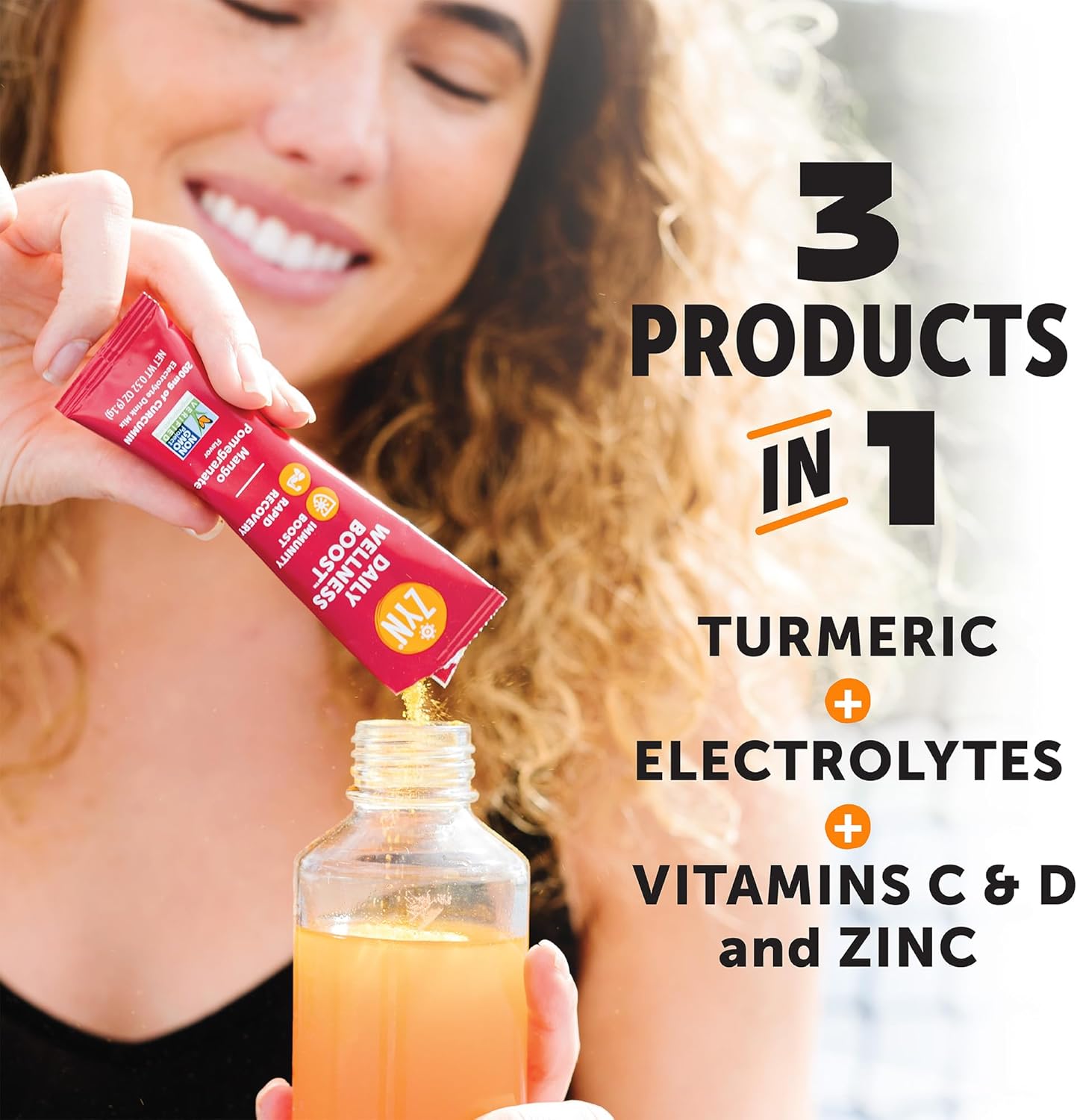 32-Serving ZYN Electrolyte Drink Mix Packets with Passion Fruit Lemonade Flavor - Hydration Powder with Turmeric Curcumin, Vitamin C & D, Zinc for Hydration & Recovery