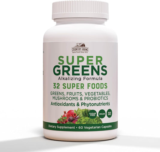 32 Superfood Vegicaps: Whole Food Supplement with Greens, Fruits, Vegetables, Mushrooms, Probiotics - Antioxidants, Phytonutrients - 60 Count
