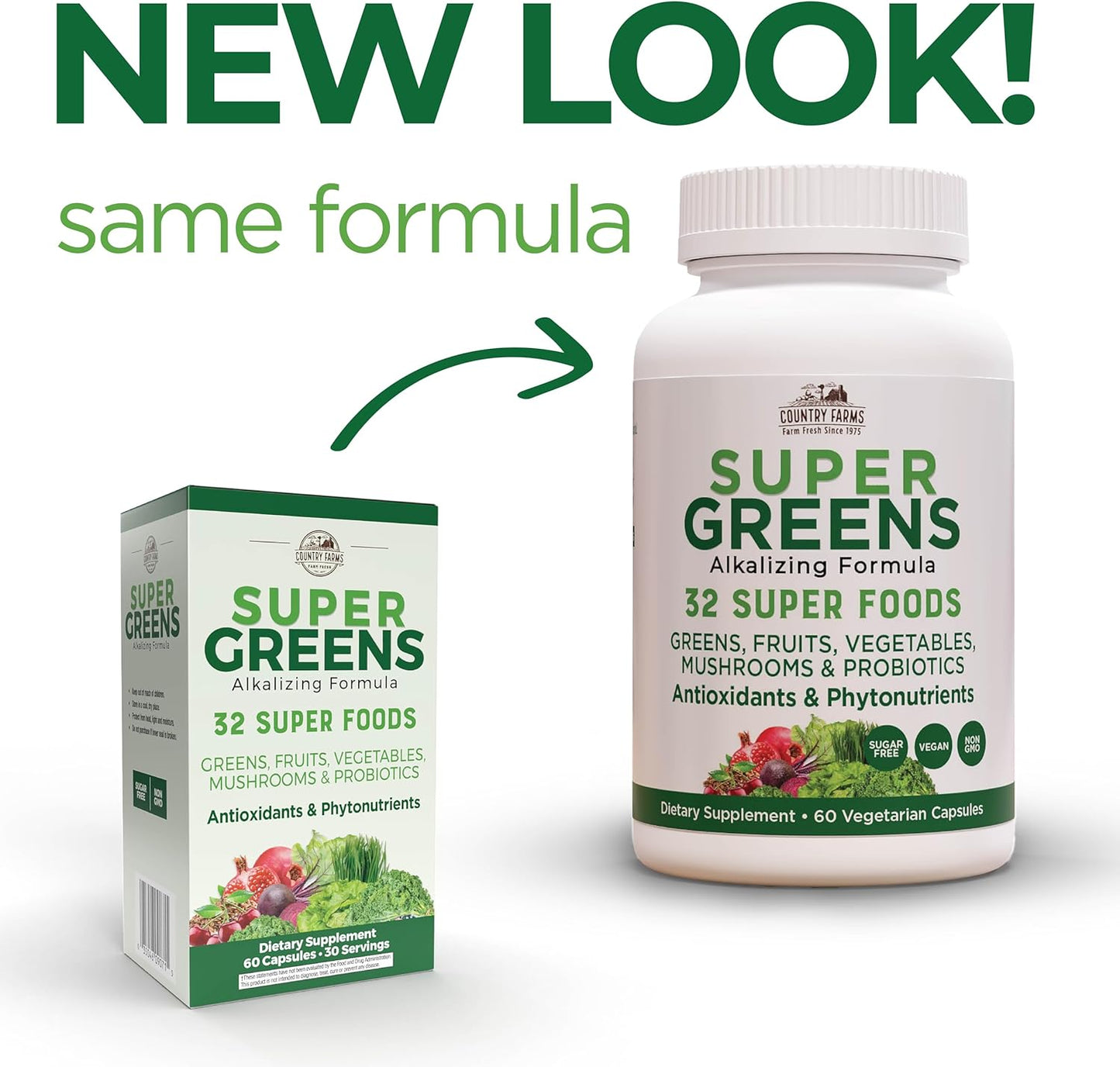 32 Superfood Vegicaps: Whole Food Supplement with Greens, Fruits, Vegetables, Mushrooms, Probiotics - Antioxidants, Phytonutrients - 60 Count