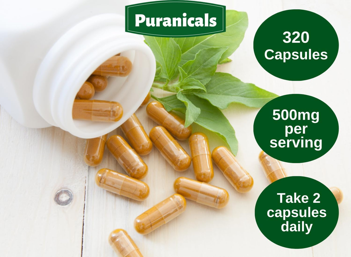 320 Capsules Puranicals Ashwagandha: Non GMO, Gluten Free, 100% Pure Herbal Supplement with 500 mg Per Serving