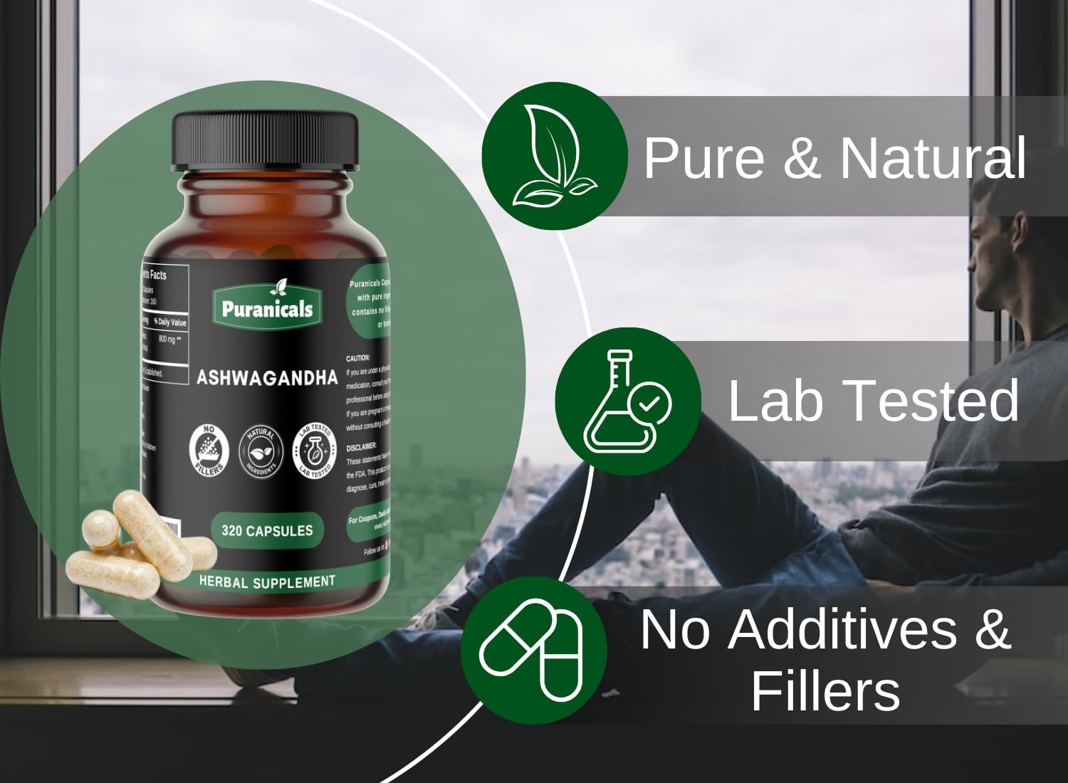 320 Capsules Puranicals Ashwagandha: Non GMO, Gluten Free, 100% Pure Herbal Supplement with 500 mg Per Serving