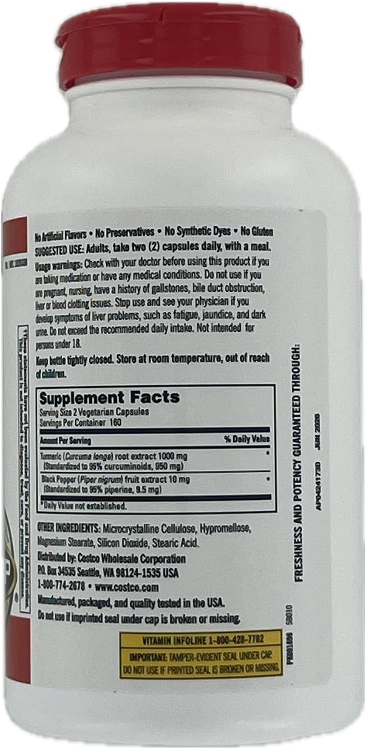 320 Count Kirkland Signature Turmeric with Black Pepper Capsules - 1000mg