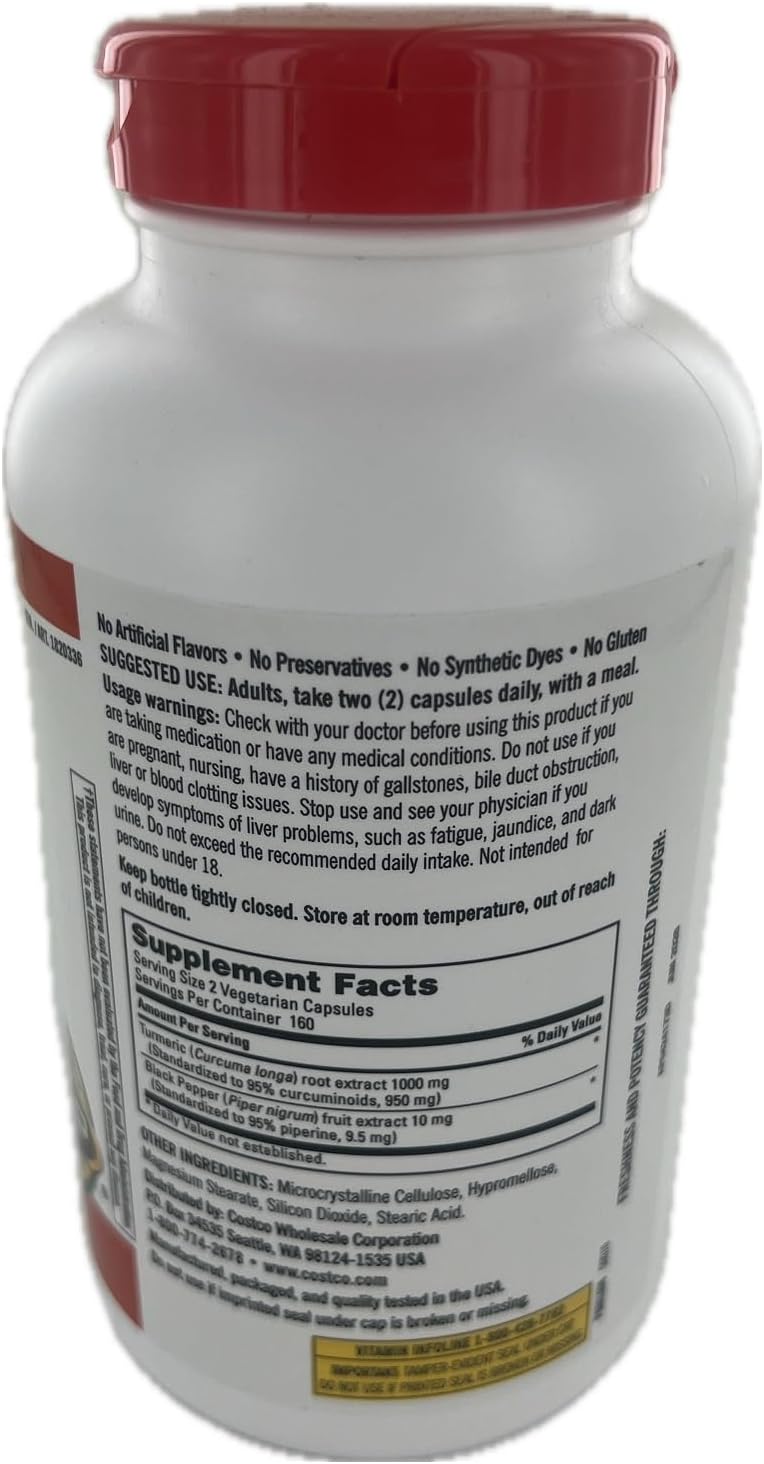 320 Count Kirkland Signature Turmeric with Black Pepper Capsules - 1000mg