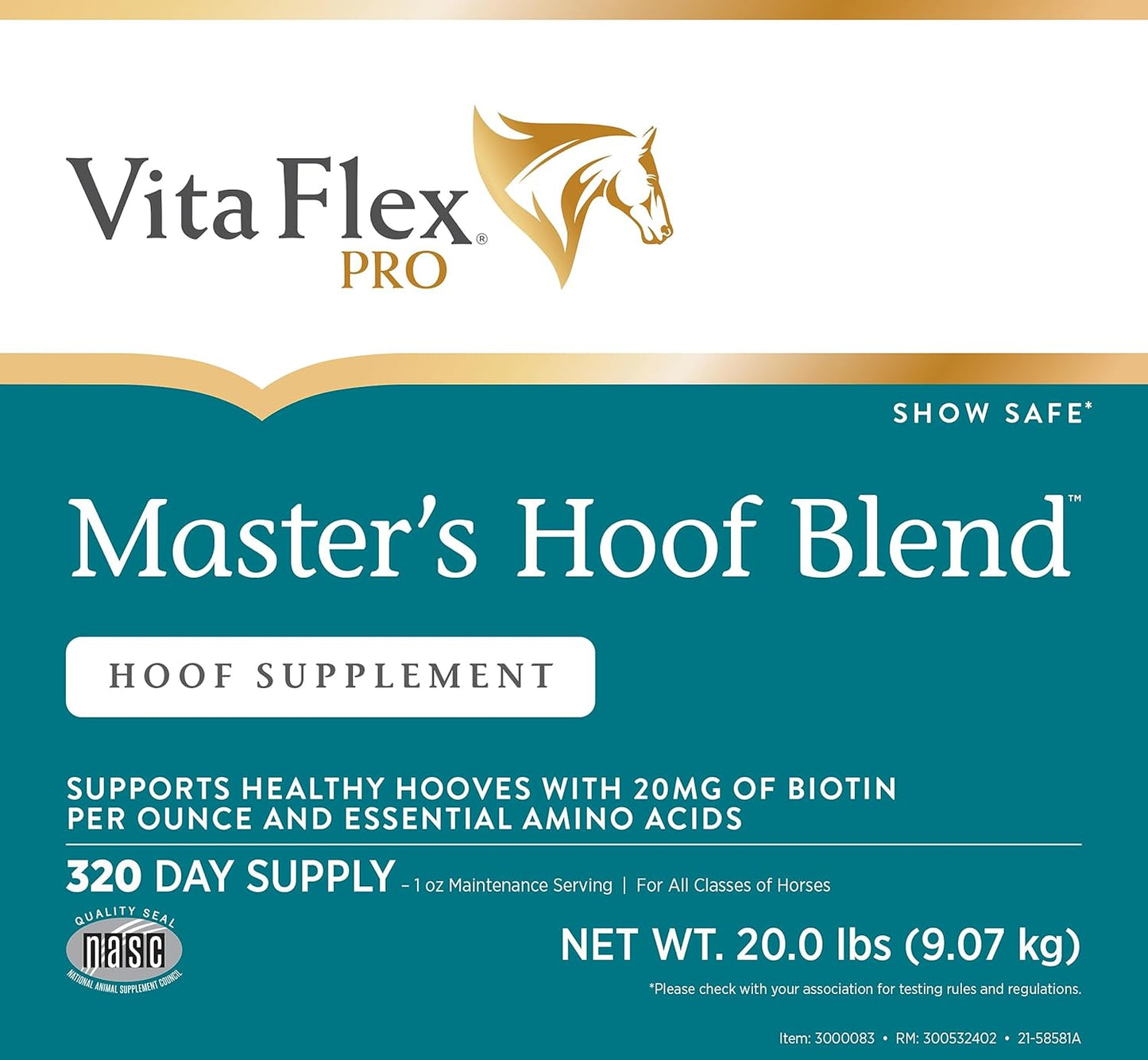 320-Day Supply 20lb Vita Flex Pro Master's Hoof Blend Formula - Natural Dark Green
