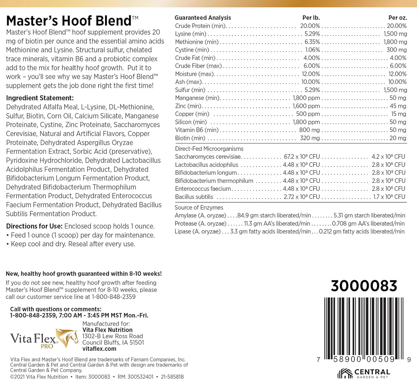320-Day Supply 20lb Vita Flex Pro Master's Hoof Blend Formula - Natural Dark Green