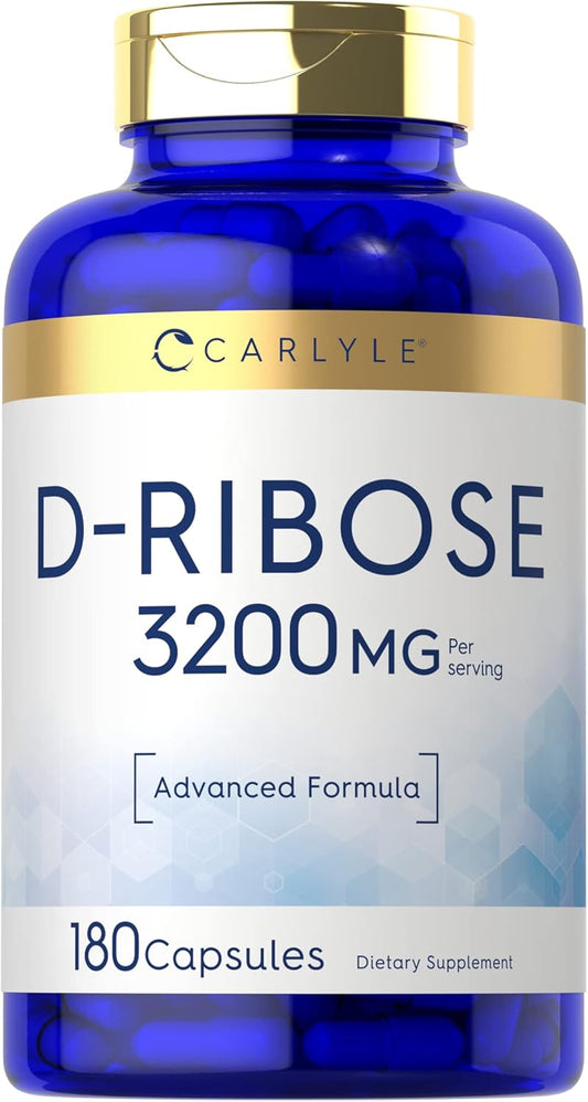 3200mg D-Ribose Capsules - 180 Pills | Advanced Formula, Non-GMO, Gluten Free Supplement by Carlyle