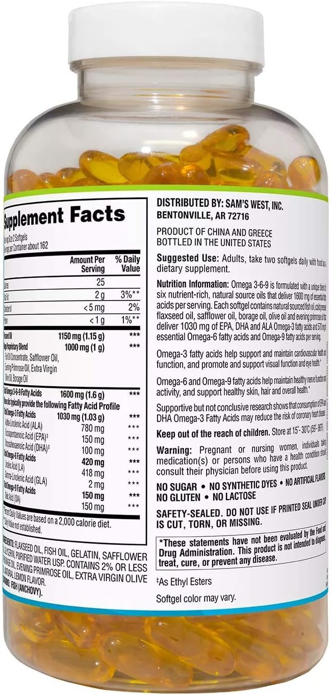 325 Count Members Mark Omega 3-6-9 Dietary Supplement - High Quality Essential Fatty Acids for Health