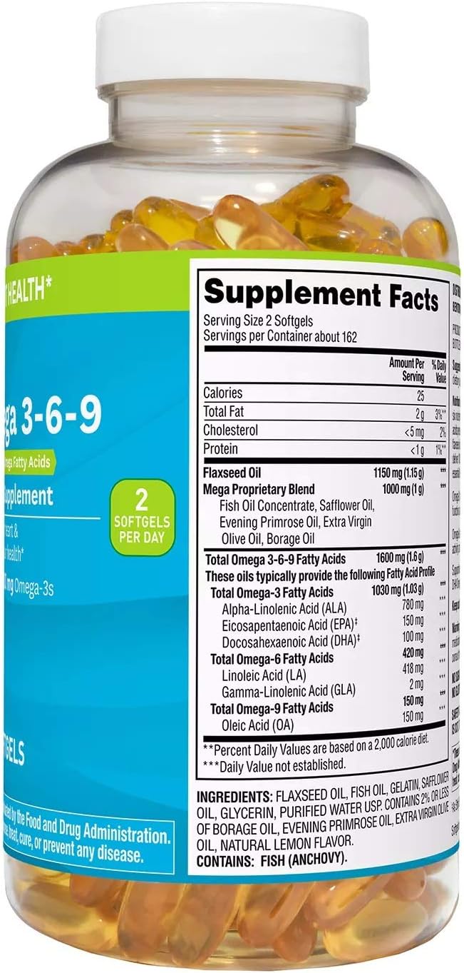 325 Count Members Mark Omega 3-6-9 Dietary Supplement - High Quality Essential Fatty Acids for Health